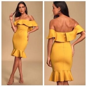 Lulus Yellow Off-Shoulder Dress